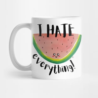 I Hate Everything, Kawaii Watermelon Slice - Sarcastic Cute Hater (white t-shirt) Mug